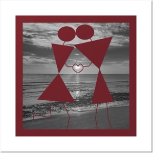 Warli couple on the beach at sunset Posters and Art